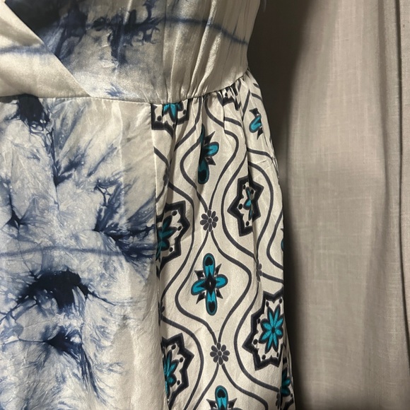 TIE DYE BOHO PATCHWORK SILK BABYDOLL DRESS - Picture 5 of 8